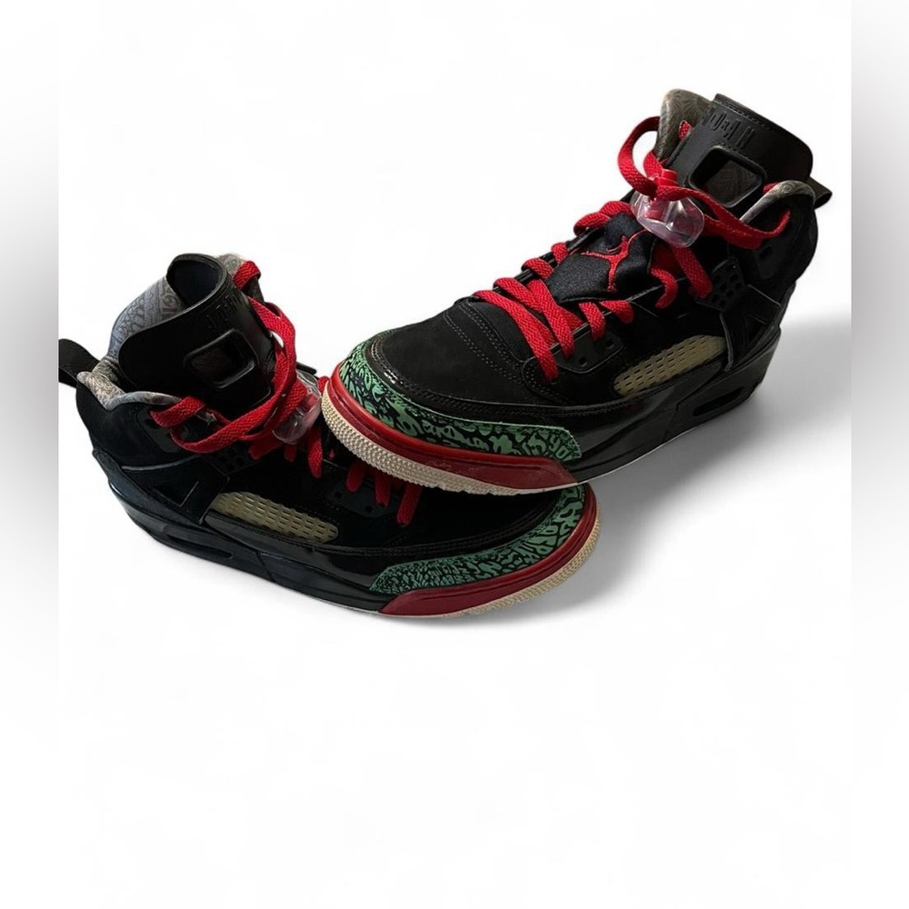 Jordan Black High-Top Sneakers with Red Laces and Green Trim